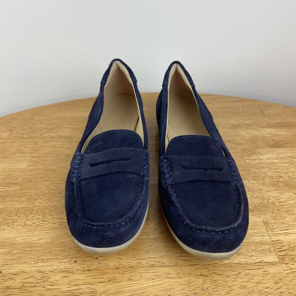 GEOX RESPIRA Italian Blue Suede Driving Penny Loafer Women Size 38 US 7.5